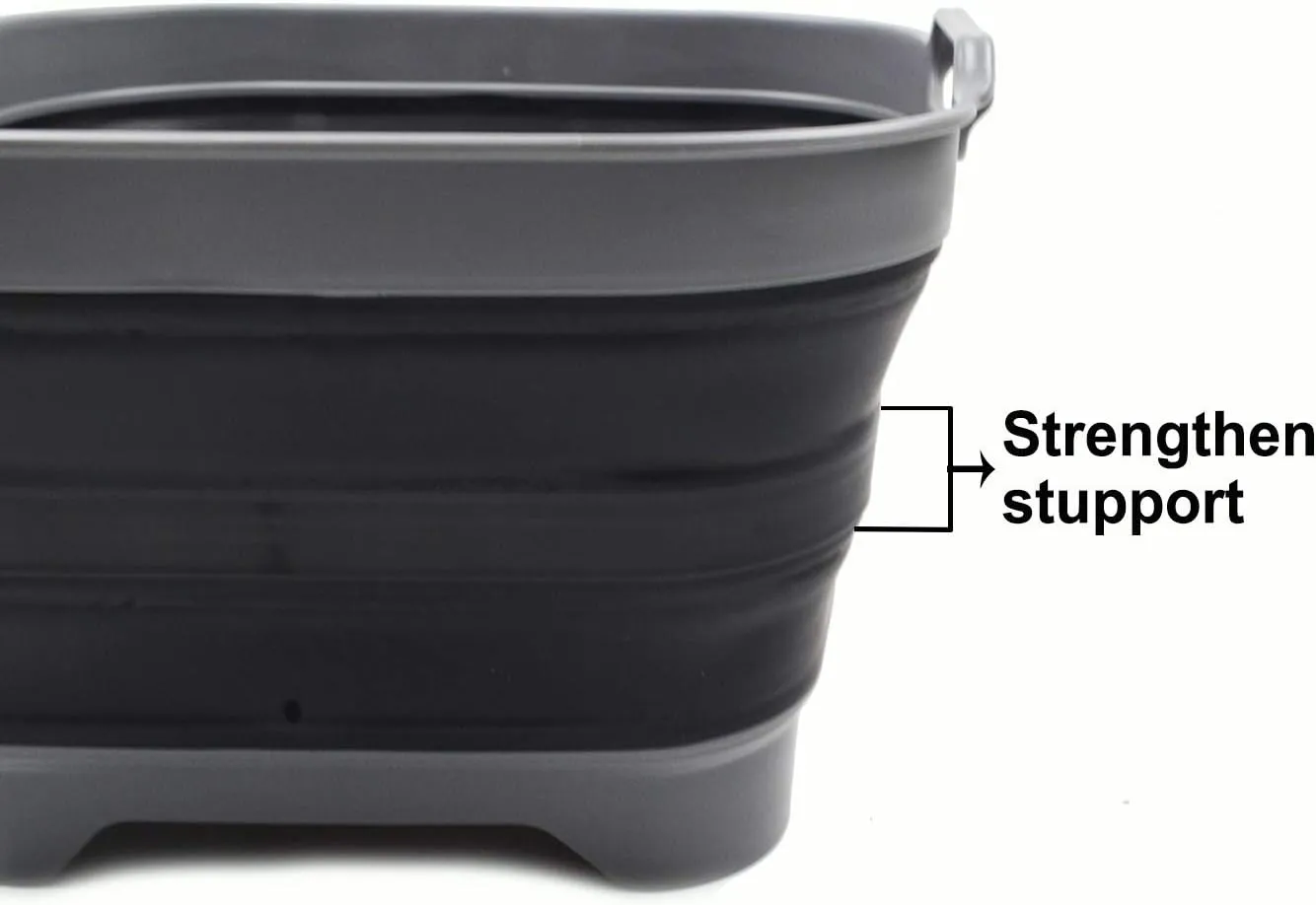 SAMMART 10L (2.64 Gallon) Collapsible Dishpan with Draining Plug - Foldable Washing Basin - Portable Dish Washing Tub - Space Saving Kitchen Storage Tray (1, Grey/Black)