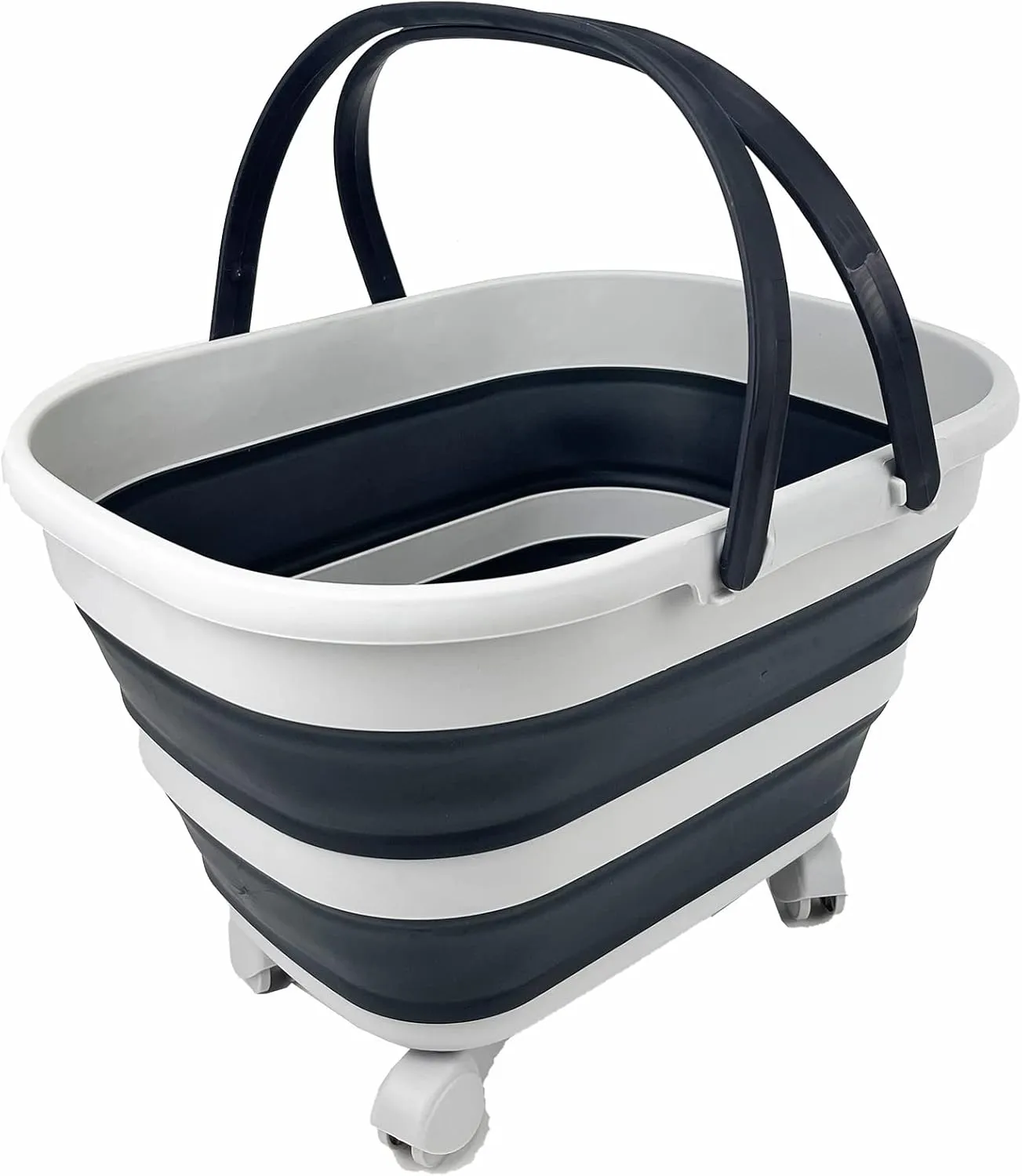 SAMMART 17L(4.5 Gallon) Collapsible Basket with Handle-Portable Outdoor Picnic Basket/Crate with 360˚ Rotating Wheels-Foldable Shopping Bag-Space Saving Storage Container (Grey/Slate Grey)