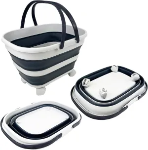 SAMMART 17L(4.5 Gallon) Collapsible Basket with Handle-Portable Outdoor Picnic Basket/Crate with 360˚ Rotating Wheels-Foldable Shopping Bag-Space Saving Storage Container (Grey/Slate Grey)