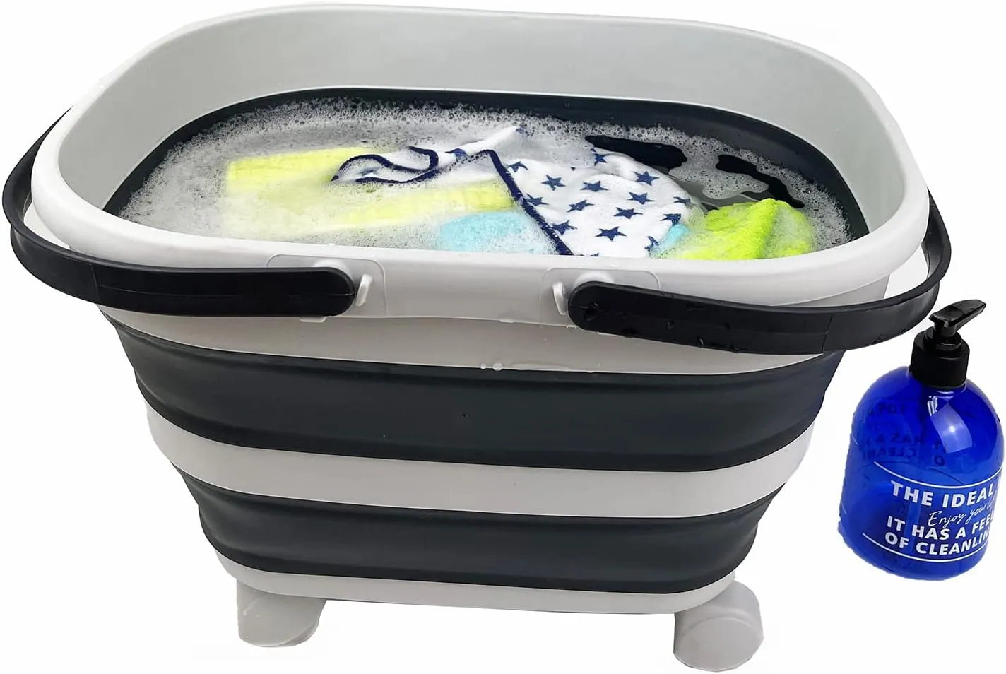 SAMMART 17L(4.5 Gallon) Collapsible Basket with Handle-Portable Outdoor Picnic Basket/Crate with 360˚ Rotating Wheels-Foldable Shopping Bag-Space Saving Storage Container (Grey/Slate Grey)