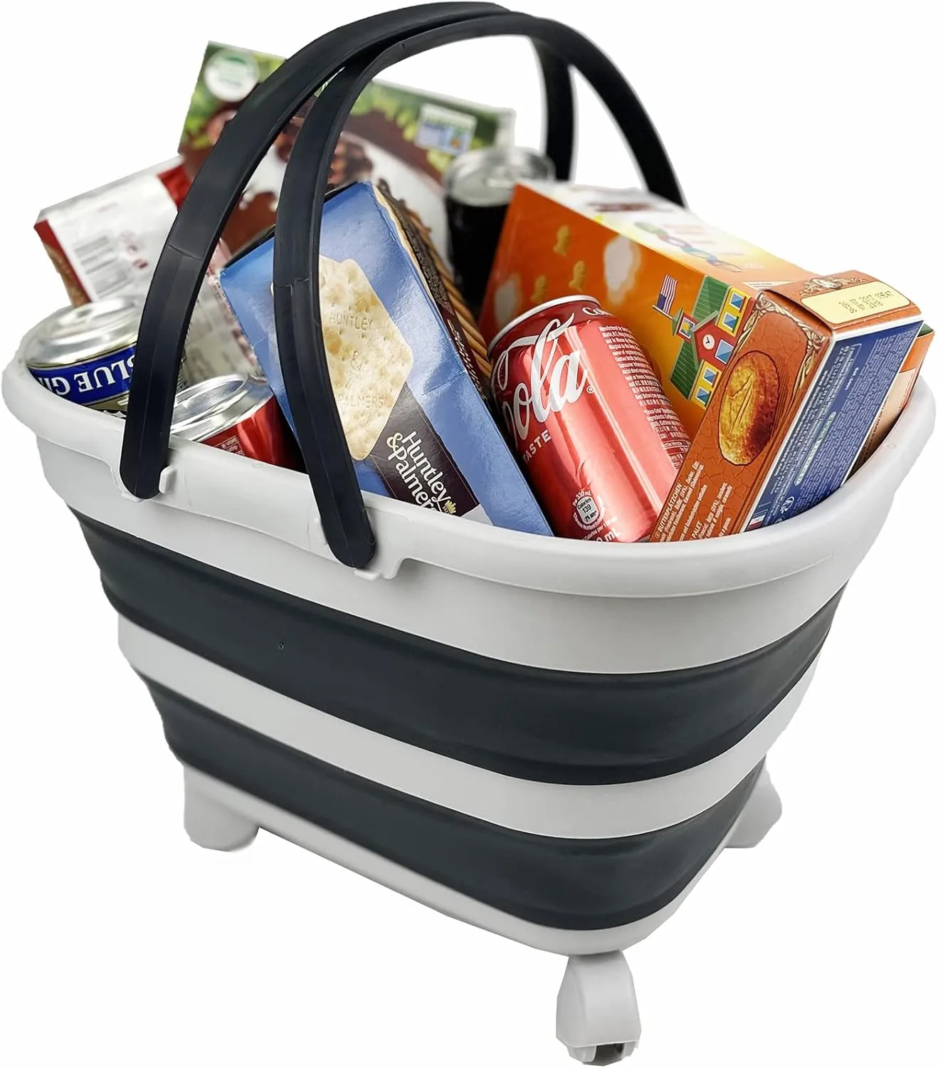 SAMMART 17L(4.5 Gallon) Collapsible Basket with Handle-Portable Outdoor Picnic Basket/Crate with 360˚ Rotating Wheels-Foldable Shopping Bag-Space Saving Storage Container (Grey/Slate Grey)