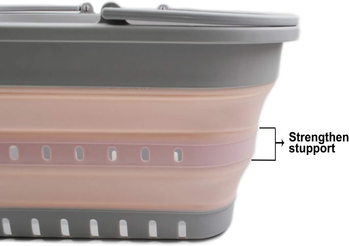 SAMMART 19L (5 Gallon) Collapsible Tub with Handle - Portable Outdoor Picnic Basket/Crater - Foldable Shopping Bag - Space Saving Storage Container (1, Grey/Pink)