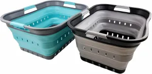 SAMMART 42L (11 gallon) Set of 2 Collapsible Laundry Basket - Foldable Pop Up Storage Container/Organizer - Portable Basket - Space Saving Hamper/Basket (Alloy Grey   Crystal Blue)