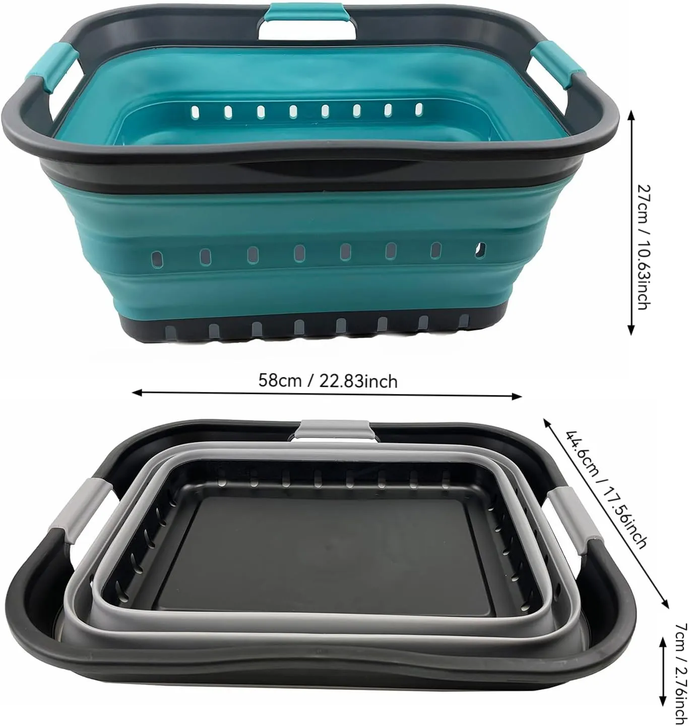 SAMMART 42L (11 gallon) Set of 2 Collapsible Laundry Basket - Foldable Pop Up Storage Container/Organizer - Portable Basket - Space Saving Hamper/Basket (Alloy Grey   Crystal Blue)