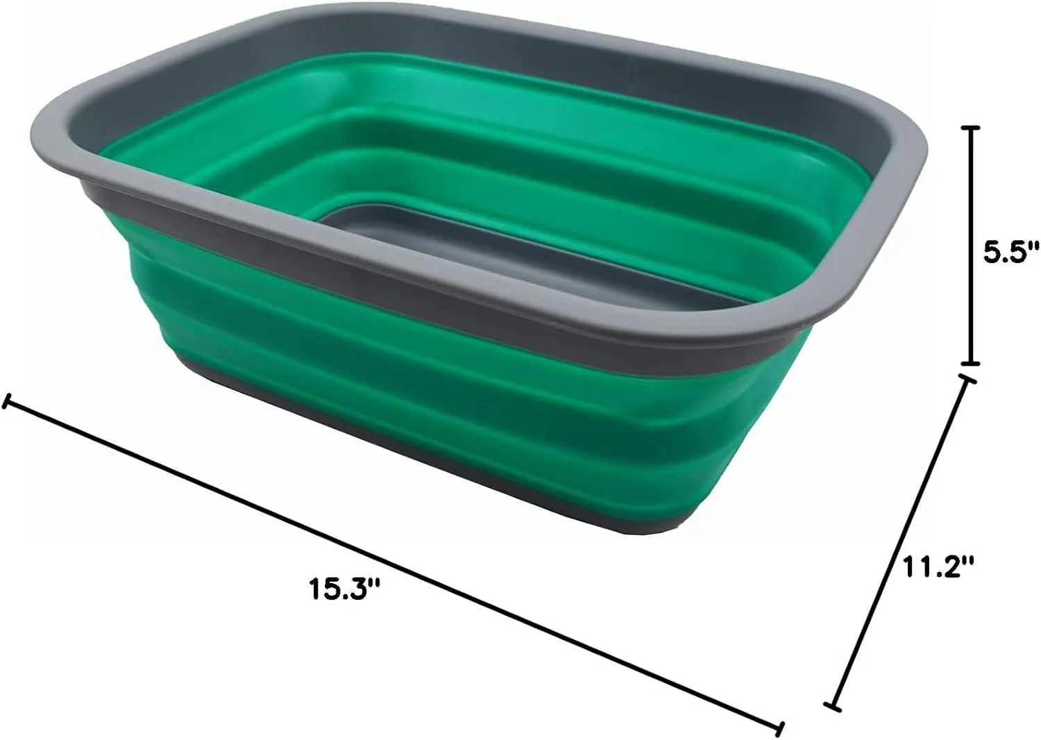 SAMMART 9.2L (2.37Gallon) Collapsible Tub - Portable Outdoor Picnic Basket/Crater - Foldable Shopping Bag - Space Saving Storage Container (M, Dark Grey/Bluish-Green)