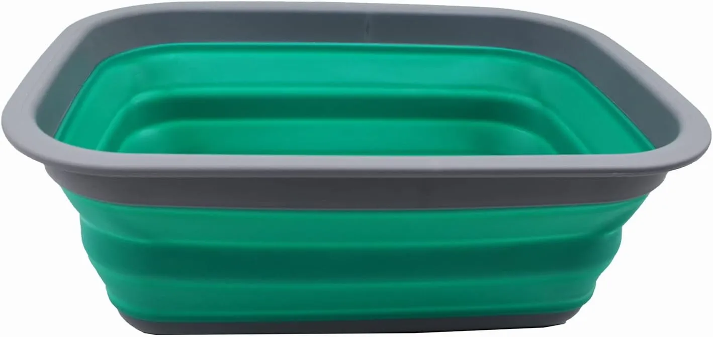 SAMMART 9.2L (2.37Gallon) Collapsible Tub - Portable Outdoor Picnic Basket/Crater - Foldable Shopping Bag - Space Saving Storage Container (M, Dark Grey/Bluish-Green)
