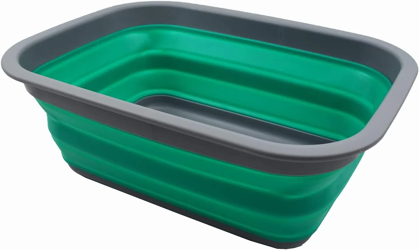 SAMMART 9.2L (2.37Gallon) Collapsible Tub - Portable Outdoor Picnic Basket/Crater - Foldable Shopping Bag - Space Saving Storage Container (M, Dark Grey/Bluish-Green)