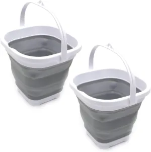 SAMMART Set of 2-2.6L (0.68 Gallon) Super Mini Sqare Collapsible Plastic Bucket - Foldable Square Tub - Portable Fishing Water Pail - Space Saving Outdoor Waterpot (2, Grey)