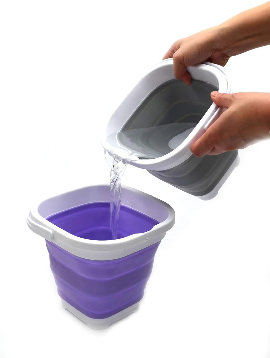 SAMMART Set of 2-2.6L (0.68 Gallon) Super Mini Sqare Collapsible Plastic Bucket - Foldable Square Tub - Portable Fishing Water Pail - Space Saving Outdoor Waterpot (2, Grey)