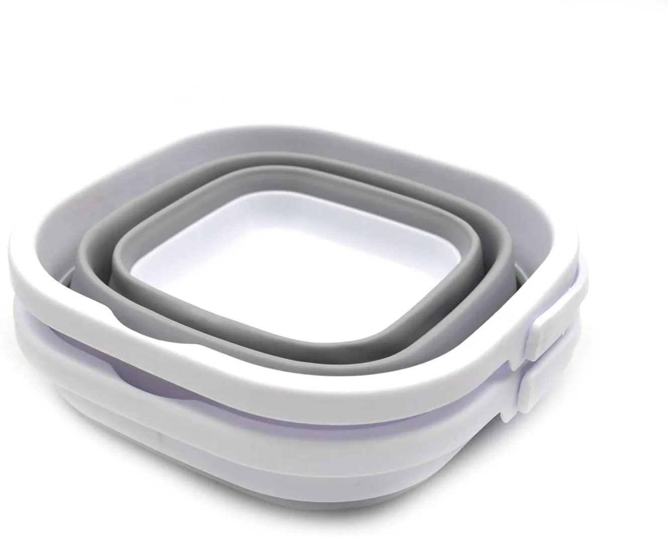 SAMMART Set of 2-2.6L (0.68 Gallon) Super Mini Sqare Collapsible Plastic Bucket - Foldable Square Tub - Portable Fishing Water Pail - Space Saving Outdoor Waterpot (2, Grey)