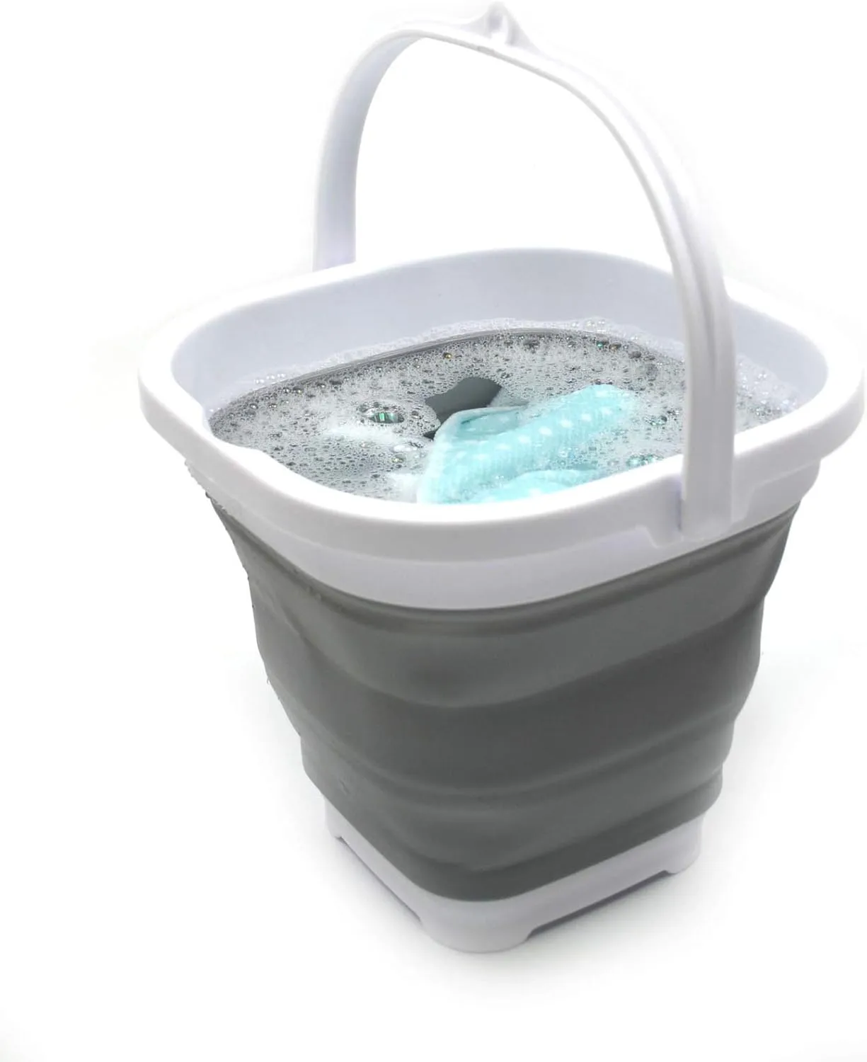 SAMMART Set of 2-2.6L (0.68 Gallon) Super Mini Sqare Collapsible Plastic Bucket - Foldable Square Tub - Portable Fishing Water Pail - Space Saving Outdoor Waterpot (2, Grey)