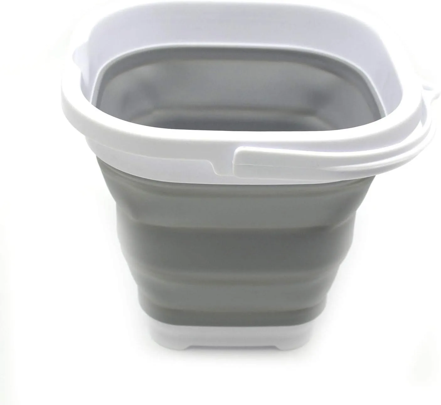 SAMMART Set of 2-2.6L (0.68 Gallon) Super Mini Sqare Collapsible Plastic Bucket - Foldable Square Tub - Portable Fishing Water Pail - Space Saving Outdoor Waterpot (2, Grey)