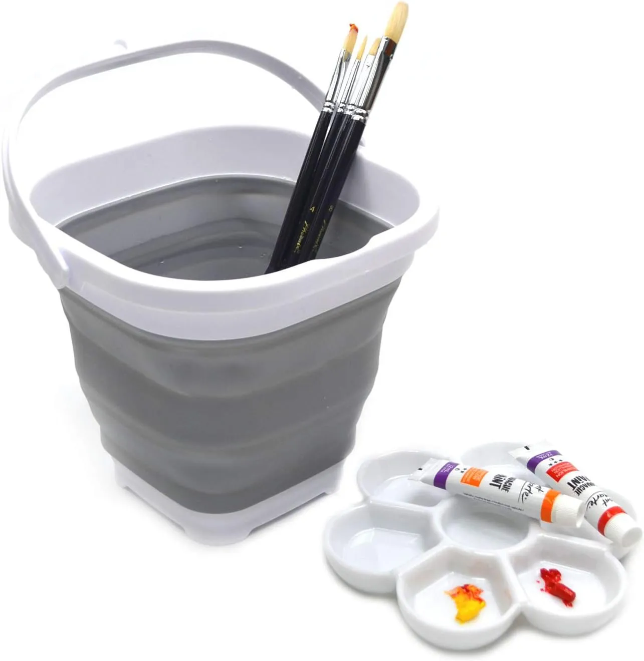 SAMMART Set of 2-2.6L (0.68 Gallon) Super Mini Sqare Collapsible Plastic Bucket - Foldable Square Tub - Portable Fishing Water Pail - Space Saving Outdoor Waterpot (2, Grey)