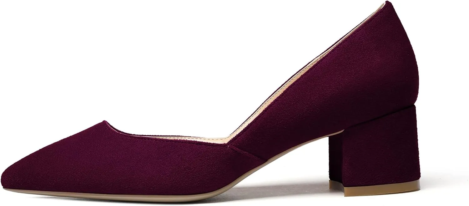 SAMMITOP Women's Pointed Toe D'Orsay Block Chunky Heels Pumps Slip On Classic Dress Shoes