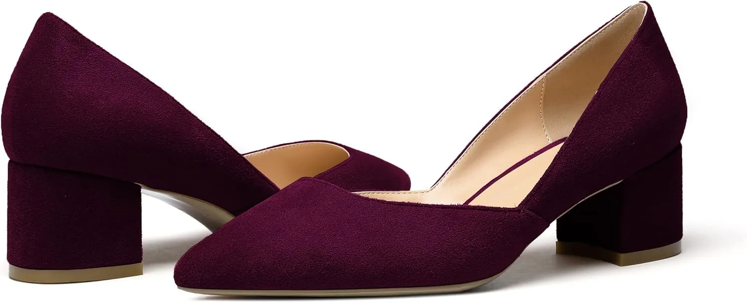 SAMMITOP Women's Pointed Toe D'Orsay Block Chunky Heels Pumps Slip On Classic Dress Shoes