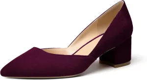 SAMMITOP Women's Pointed Toe D'Orsay Block Chunky Heels Pumps Slip On Classic Dress Shoes