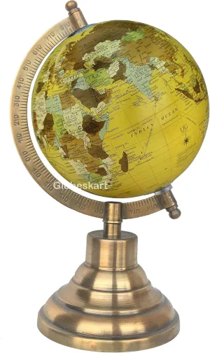 Samyuktha Educational/Antique Globe with Brass Antique Arc and Base/World Globe/Home Decor/Office Decor/Gift Item / 5 inches (New Beige)