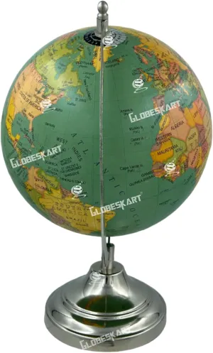 Samyuktha Educational/Antique Globe with Chrome Finish Arc and Base/World Globe/Home Decor/Office Decor/Gift Item / 8 inches (Green Antique)