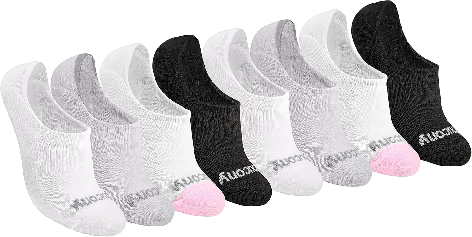 Saucony Women's No Show Cushioned Invisible Liner Socks, Available in S-L (8, 16 Pairs)