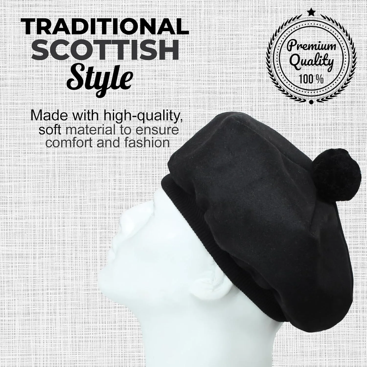 Scottish Traditional Tam o' Shatner Acrylic Wool Tammy Hat Flat Bonnet Kilt Many Tartans