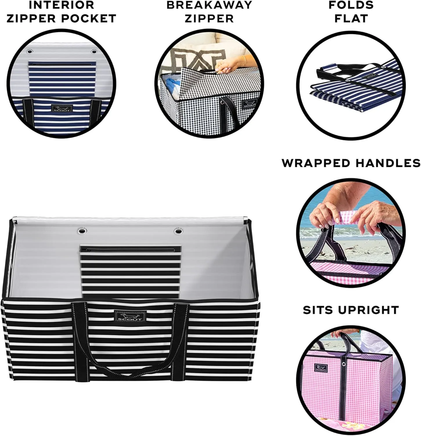 SCOUT Errand Boy - Extra Large Lightweight Utility Tote with Breakaway Zipper - Collapsible Grocery and Market or Beach Tote