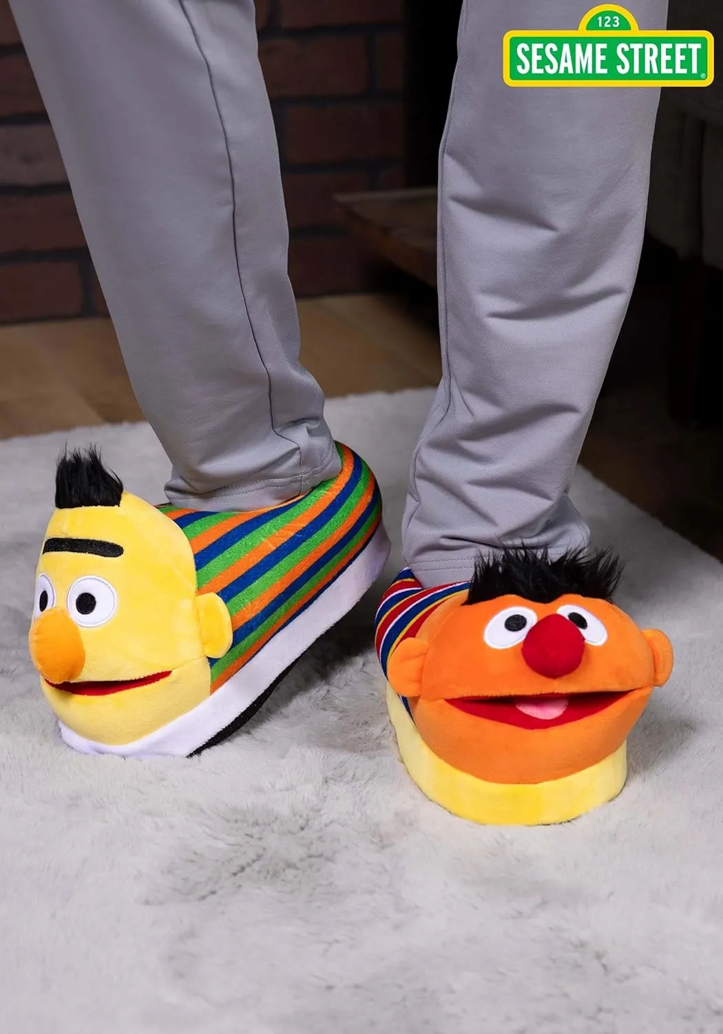 Sesame Street Bert & Ernie Slippers for Adults - Anti-Slip Grips & Foam Cushioned Soles - Sesame Street Gifts