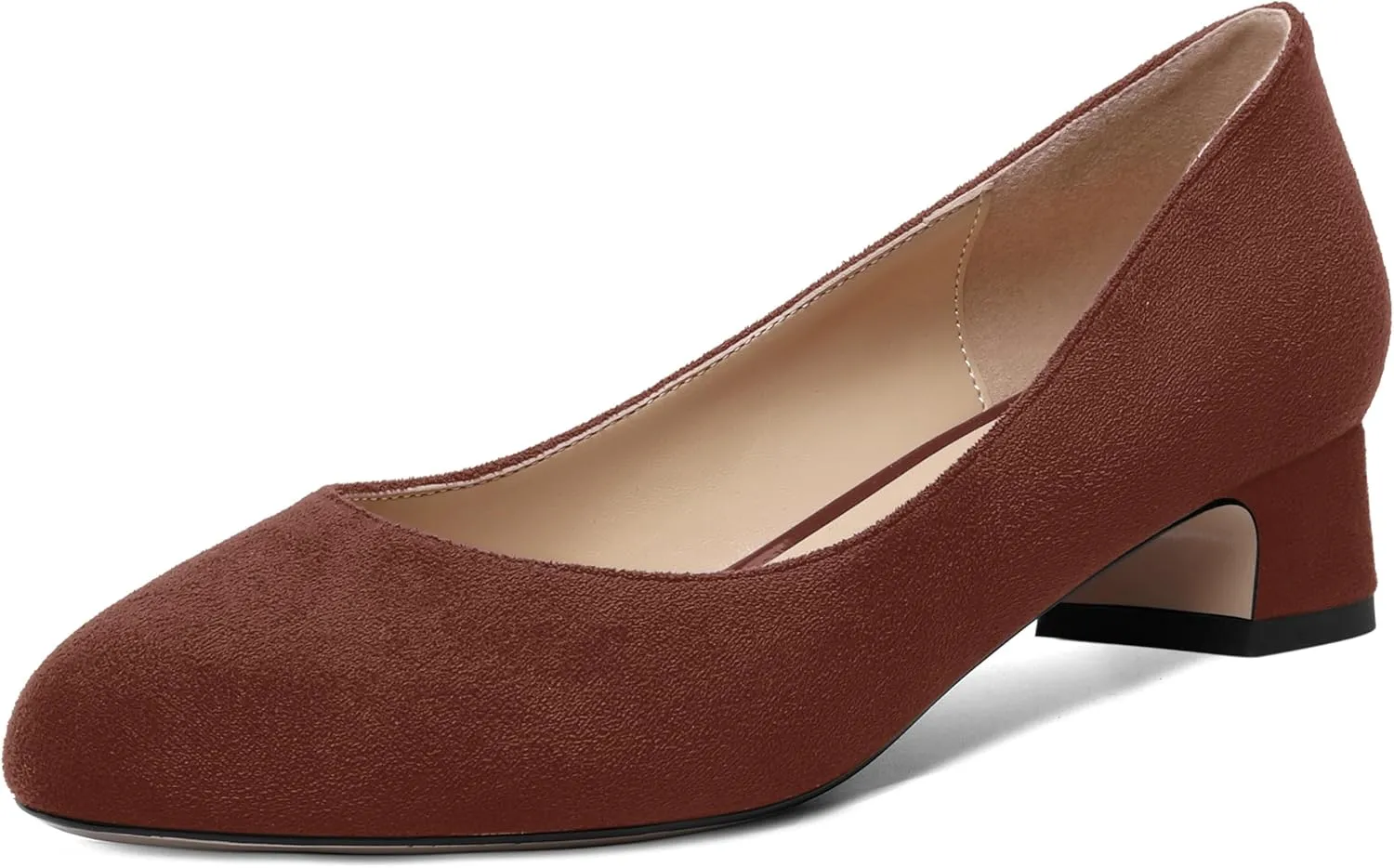 SHOWFOREST Womens Dress Solid Business Suede Round Toe Slip On Chunky Low Heel Pumps Shoes 1.5 Inch