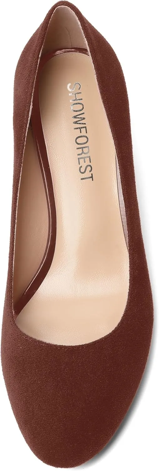SHOWFOREST Womens Dress Solid Business Suede Round Toe Slip On Chunky Low Heel Pumps Shoes 1.5 Inch
