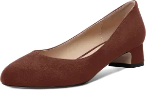 SHOWFOREST Womens Dress Solid Business Suede Round Toe Slip On Chunky Low Heel Pumps Shoes 1.5 Inch