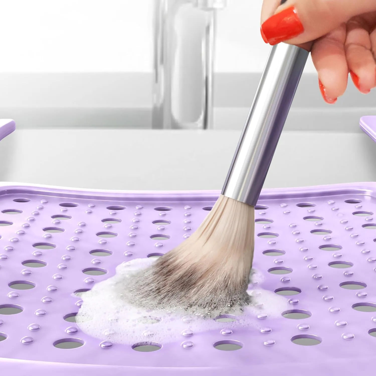 Sink Topper Foldable Sink Cover - Silicone Beauty Makeup Brush Cleaning Mat - Hot Tools Organizer - Bathroom Must Have Accessory for Extra Space & Storage Saver - Traveling - Standard, Iris Lavender