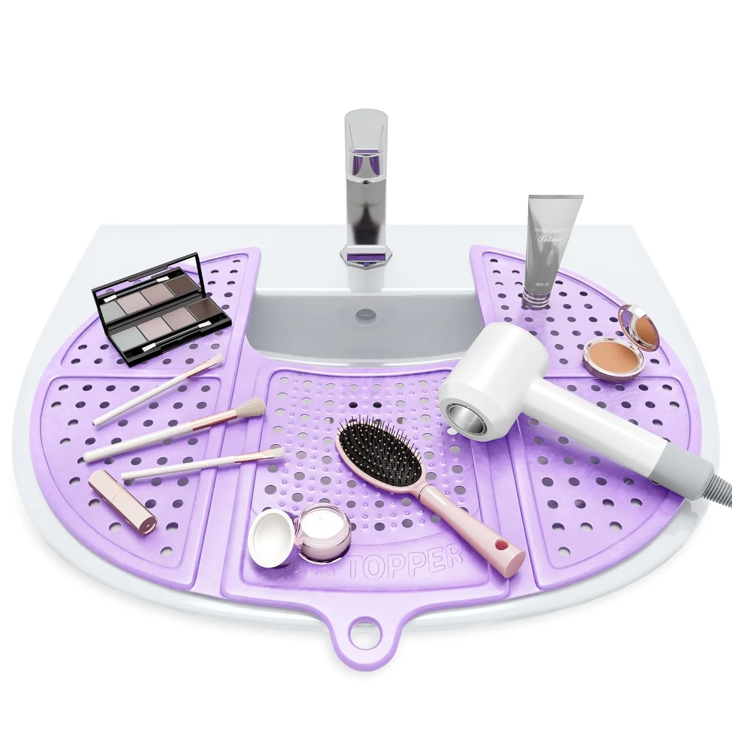 Sink Topper Foldable Sink Cover - Silicone Beauty Makeup Brush Cleaning Mat - Hot Tools Organizer - Bathroom Must Have Accessory for Extra Space & Storage Saver - Traveling - Standard, Iris Lavender