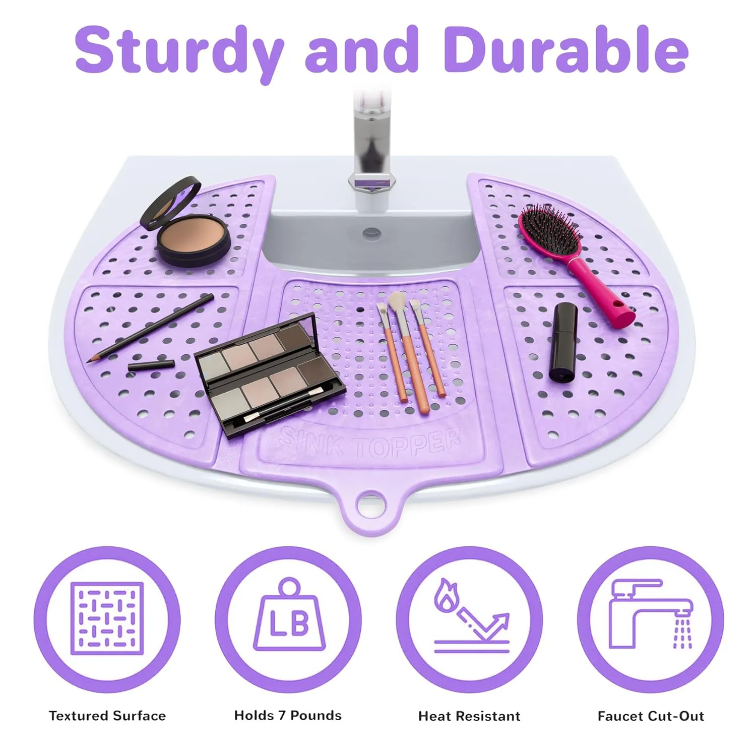 Sink Topper Foldable Sink Cover - Silicone Beauty Makeup Brush Cleaning Mat - Hot Tools Organizer - Bathroom Must Have Accessory for Extra Space & Storage Saver - Traveling - Standard, Iris Lavender