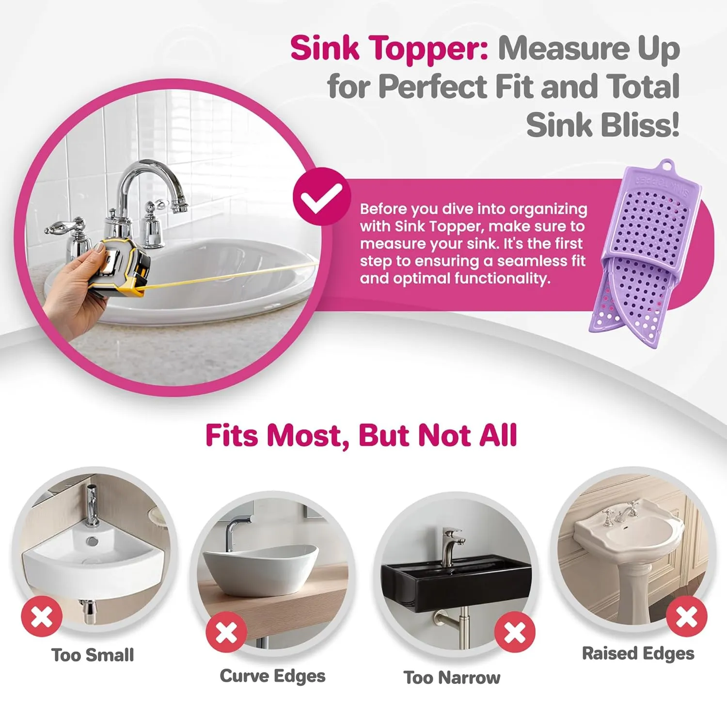 Sink Topper Foldable Sink Cover - Silicone Beauty Makeup Brush Cleaning Mat - Hot Tools Organizer - Bathroom Must Have Accessory for Extra Space & Storage Saver - Traveling - Standard, Iris Lavender