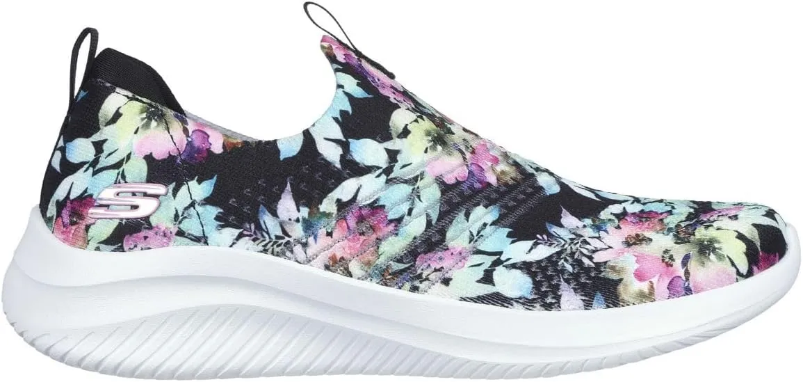Skechers Women's Ultra Flex 3.0 - Flower Road Slip-On Sneaker Black/Multi - 149848-BKMT