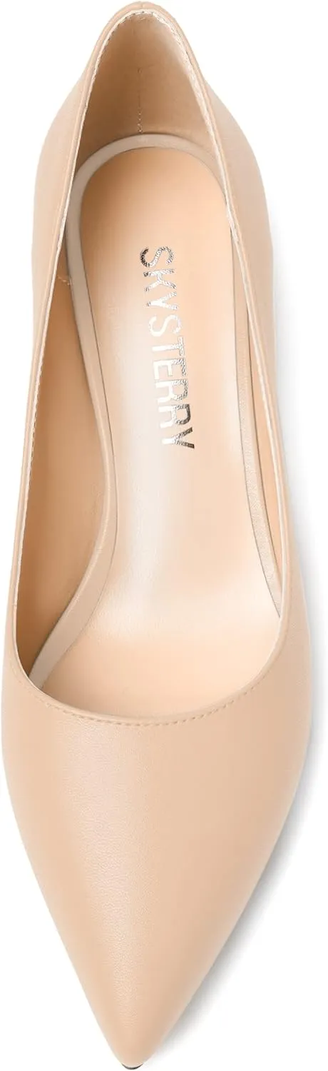 SKYSTERRY Womens Evening Slip On Fashion Pointed Toe Matte Spool Low Heel Pumps Shoes 2 Inch
