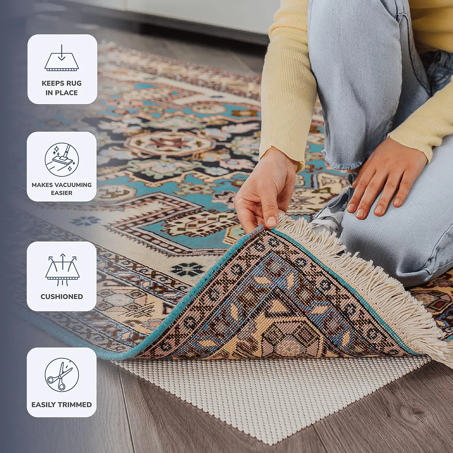 Slip-Stop Super Grip, 2 x 10 ft, Cushioned Non-Slip Rug Pad for Area Rugs and Runner Rugs, Rug Pad for Hardwood Floors