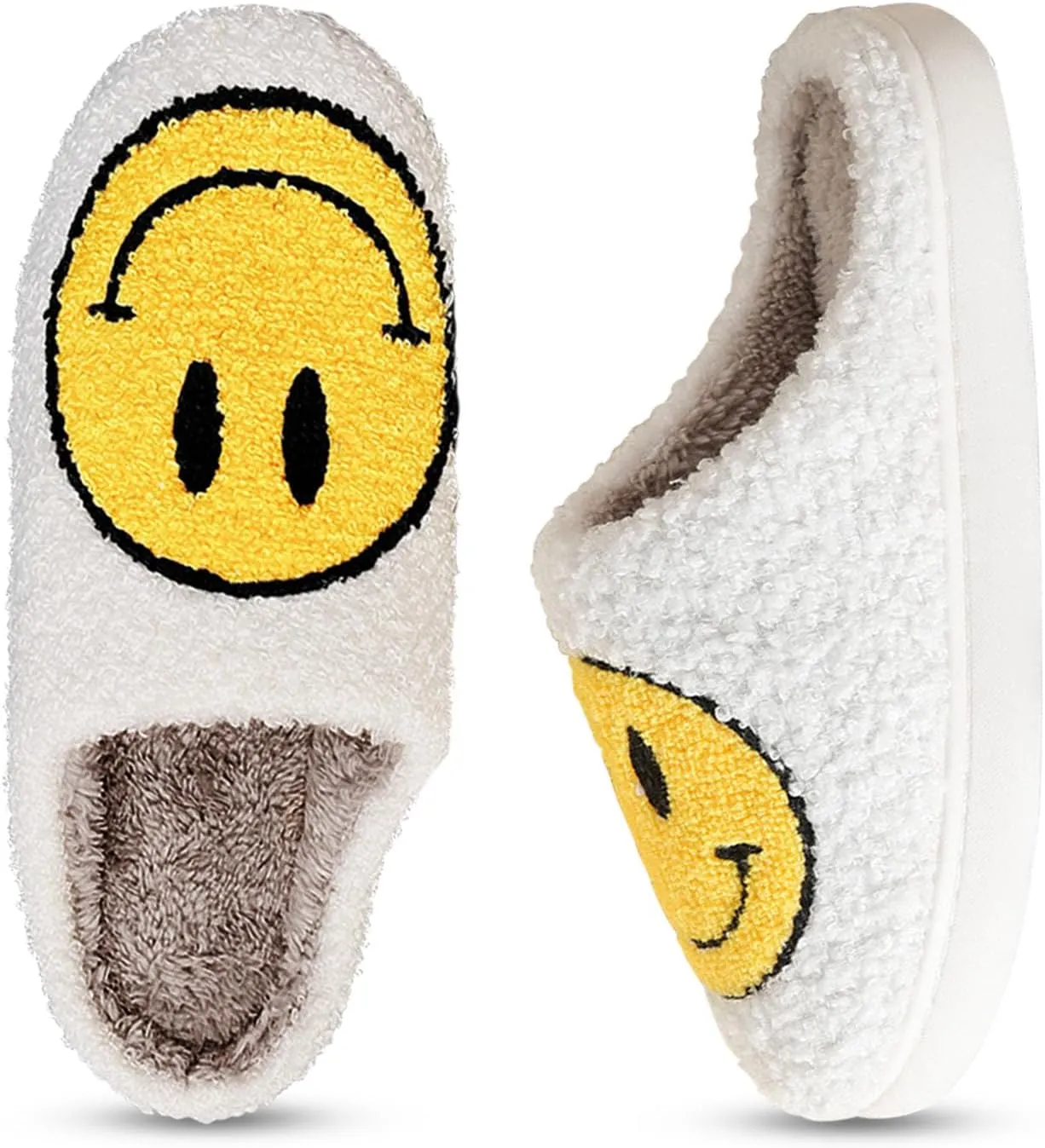 Smile Face Slippers for Women Happy face slippers Retro Soft Plush Warm Slip-on Slippers, Cozy Indoor Outdoor Slippers