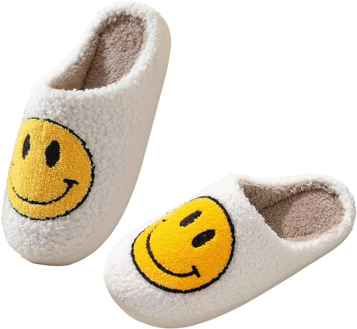Smile Face Slippers for Women Happy face slippers Retro Soft Plush Warm Slip-on Slippers, Cozy Indoor Outdoor Slippers