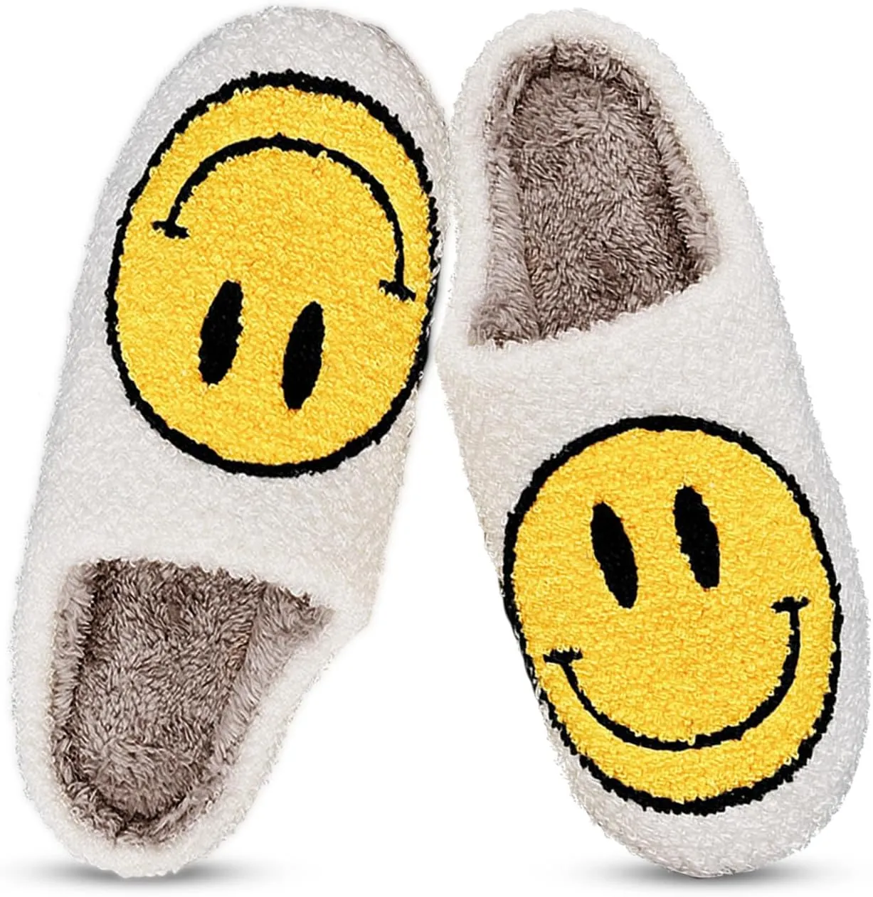 Smile Face Slippers for Women Happy face slippers Retro Soft Plush Warm Slip-on Slippers, Cozy Indoor Outdoor Slippers