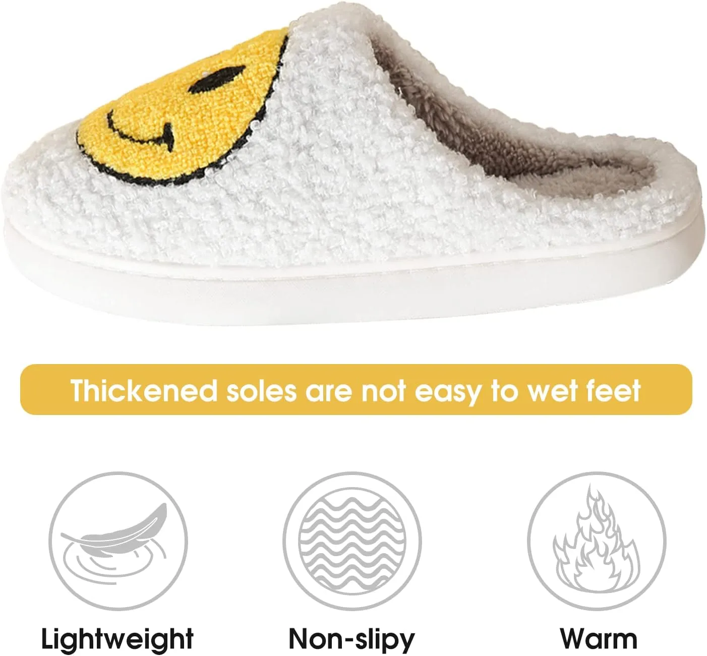 Smile Face Slippers for Women Happy face slippers Retro Soft Plush Warm Slip-on Slippers, Cozy Indoor Outdoor Slippers