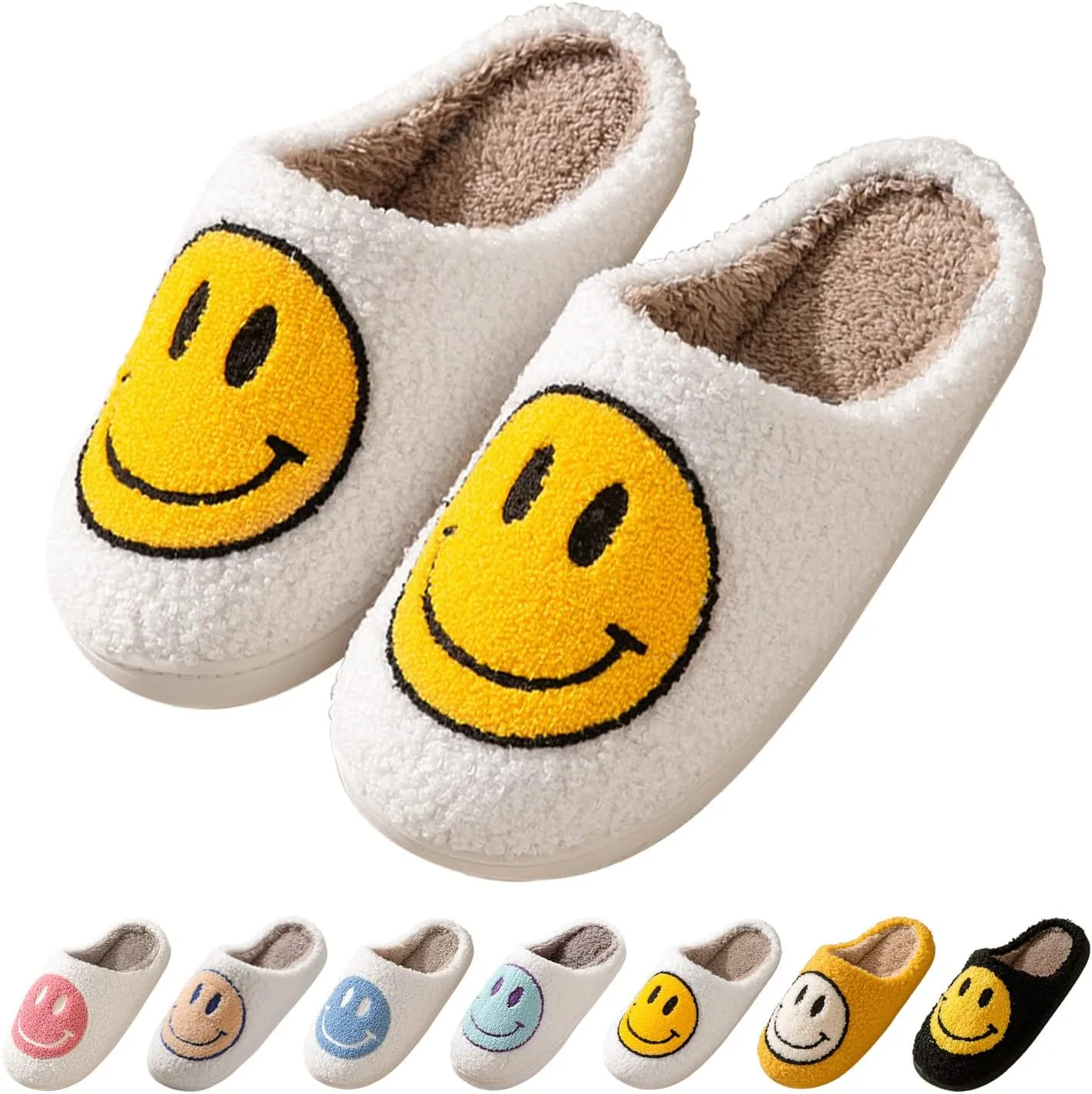 Smile Face Slippers for Women Happy face slippers Retro Soft Plush Warm Slip-on Slippers, Cozy Indoor Outdoor Slippers
