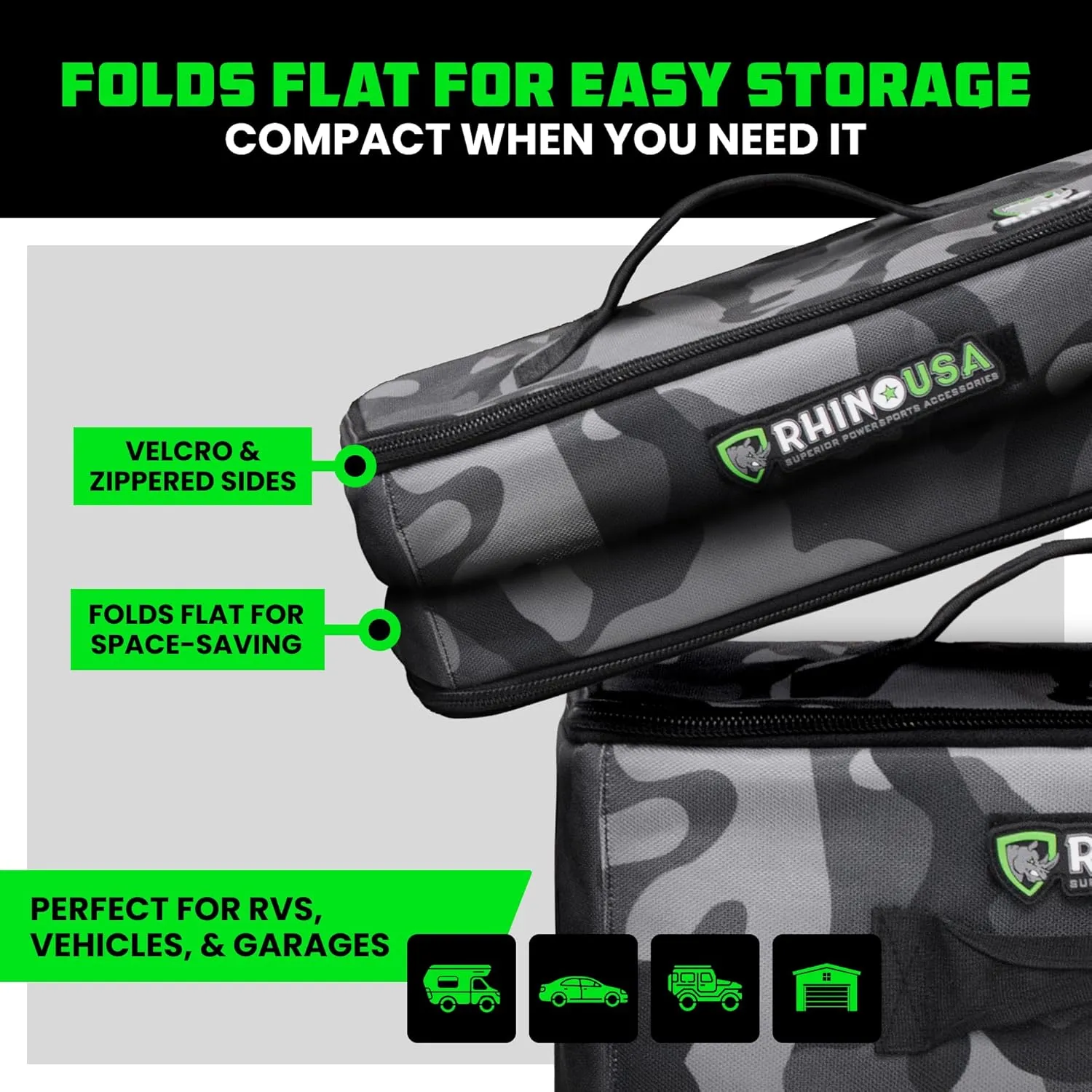 Soft-Sided Overland Storage Bag – Tactical Gear Tote for Camping Essentials, SUV Trunk Organizer, Bushcraft Gear, Camper Organization, Travel Bag with Dividers & Customizable Patch Panel (L, Camo)