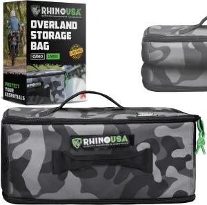 Soft-Sided Overland Storage Bag – Tactical Gear Tote for Camping Essentials, SUV Trunk Organizer, Bushcraft Gear, Camper Organization, Travel Bag with Dividers & Customizable Patch Panel (L, Camo)