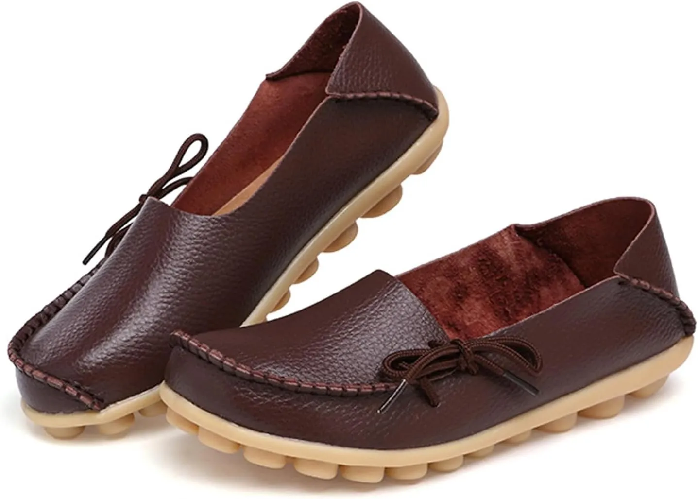 Solaud Women's Driving Moccasins Loafers Casual Round Toe Soft Comfortable Leather Loafers Breathable Slip On Walking Shoes