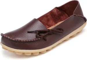 Solaud Women's Driving Moccasins Loafers Casual Round Toe Soft Comfortable Leather Loafers Breathable Slip On Walking Shoes