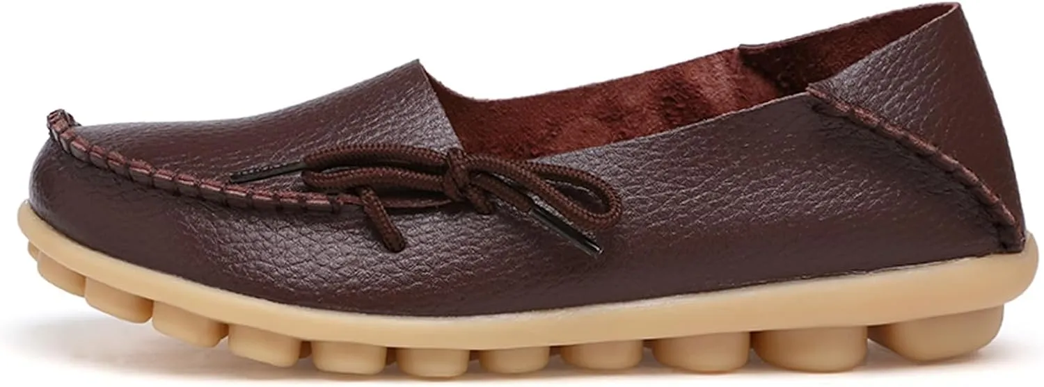 Solaud Women's Driving Moccasins Loafers Casual Round Toe Soft Comfortable Leather Loafers Breathable Slip On Walking Shoes