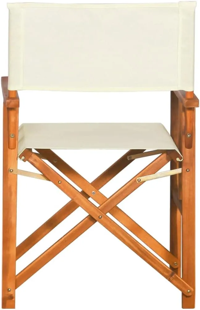 Solid Acacia Wood Folding Director's Chair with Polyester Seat - Outdoor, Patio, Camping, Beach Lounge Chair Brown and Cream Foldable Design for Comfortable Relaxation