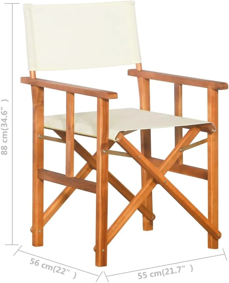 Solid Acacia Wood Folding Director's Chair with Polyester Seat - Outdoor, Patio, Camping, Beach Lounge Chair Brown and Cream Foldable Design for Comfortable Relaxation