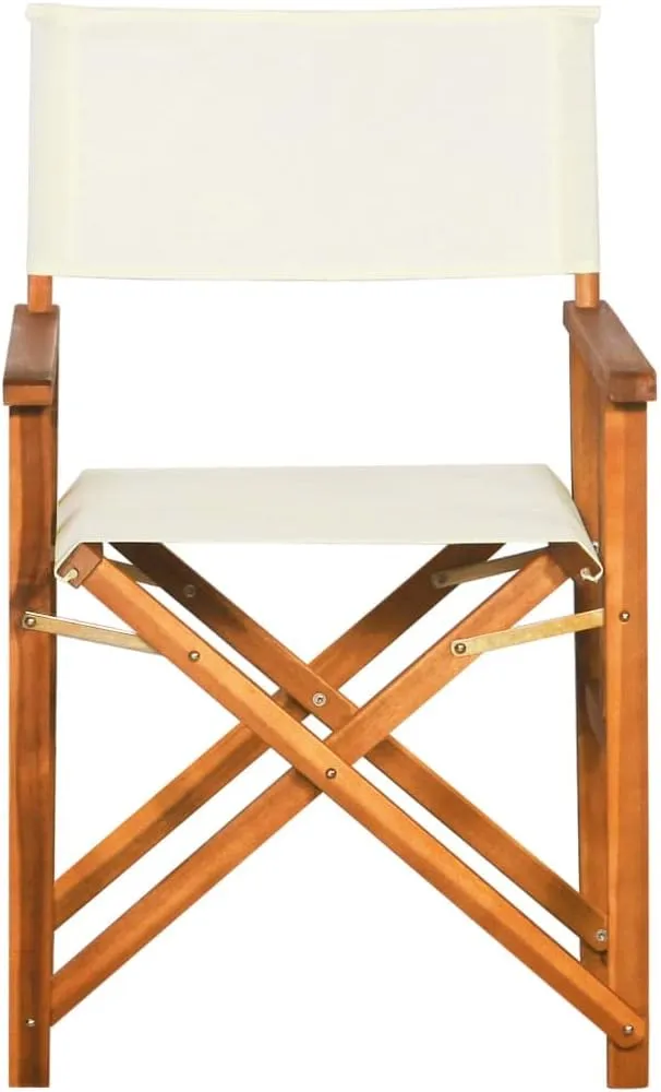 Solid Acacia Wood Folding Director's Chair with Polyester Seat - Outdoor, Patio, Camping, Beach Lounge Chair Brown and Cream Foldable Design for Comfortable Relaxation