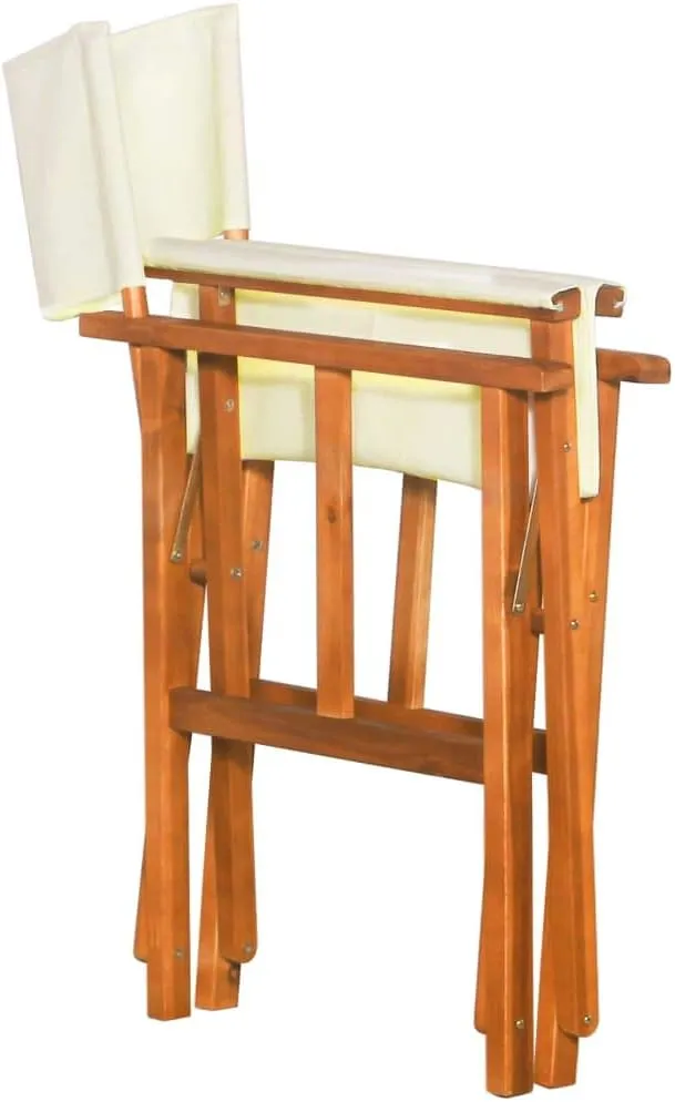 Solid Acacia Wood Folding Director's Chair with Polyester Seat - Outdoor, Patio, Camping, Beach Lounge Chair Brown and Cream Foldable Design for Comfortable Relaxation